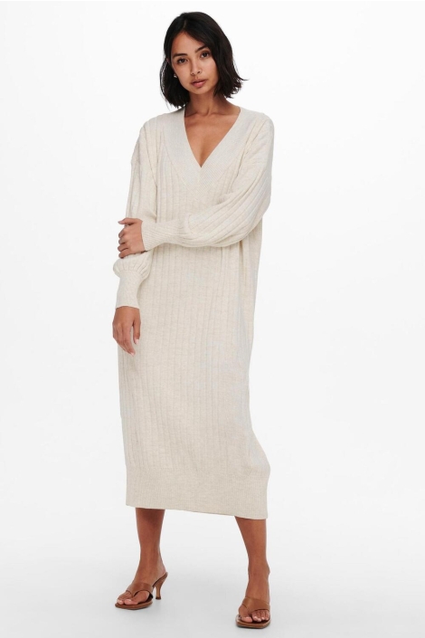 Only ecru dames jurk | Model vooraanzicht