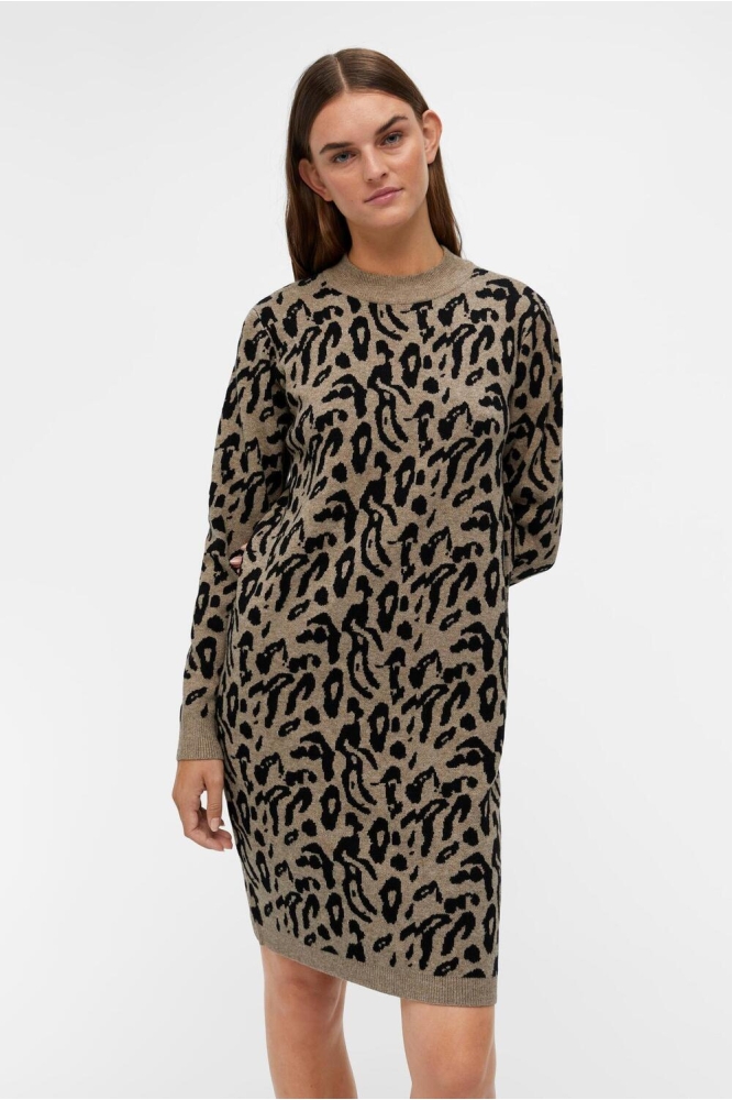 Object beige dames jurk | Model vooraanzicht