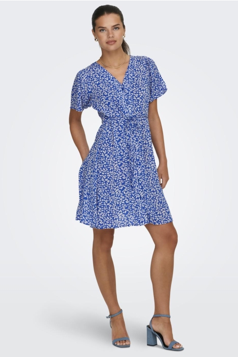 Only blauwe dames jurk | Model vooraanzicht