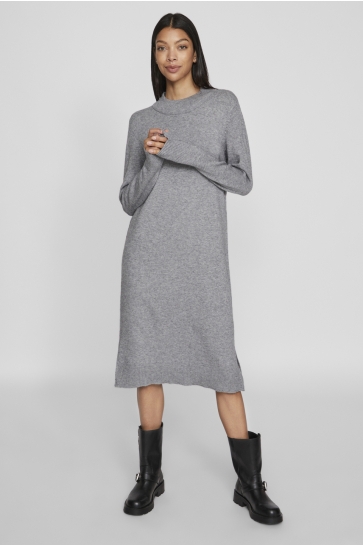 Vila VIRIL CREW NECK L/S MIDI DRESS - NO 14061427 MEDIUM GREY MELANGE