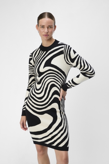 Object OBJRAY L/S KNIT DRESS AOP NOOS 23040957 BLACK/SANDSHELL