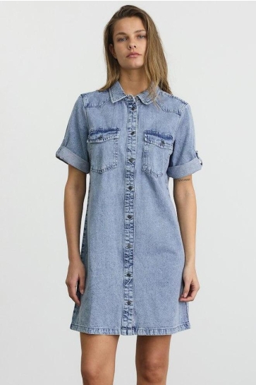 Noisy may Jurk NMNEW SIGNE S/S DENIM DRESS WG003LB 27030041 Light Blue Denim