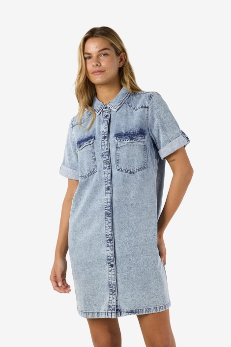 Noisy may blauwe dames jurk | Model vooraanzicht