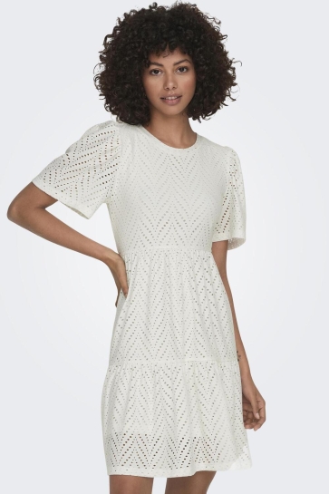 Jacqueline de Yong Jurk JDYCARLA CATHINKA S/S DRESS JRS NOO 15254680 Cloud Dancer