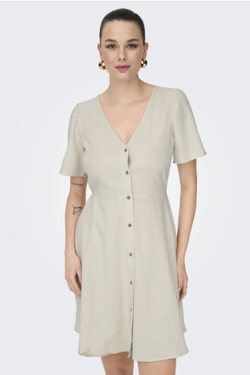 Only onlvita life linen s/s short dress Beige