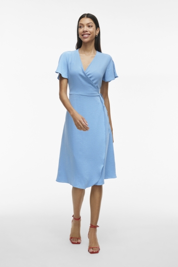 Vila Jurk VILOVIE S/S WRAP MIDI DRESS - NOOS 14059666 BLISSFUL BLUE