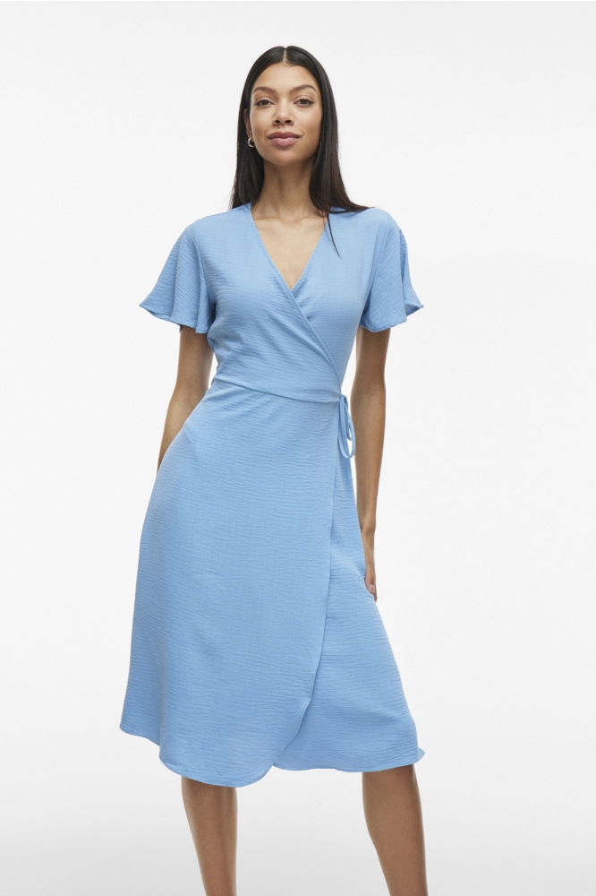 Vila blauwe dames jurk | Model vooraanzicht