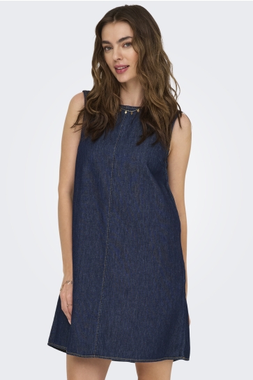 Jacqueline de Yong Jurk JDYSABRINA ROUND NECK DRESS DNM 15351411 DARK BLUE DENIM