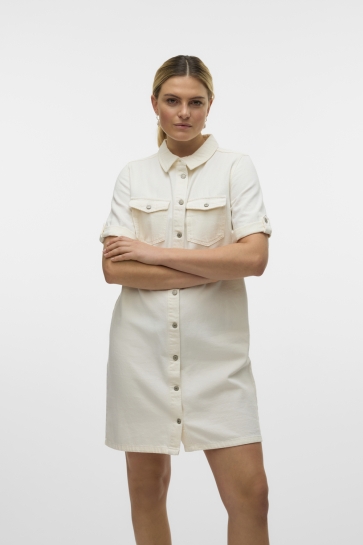 Vero Moda VMJENNIE SS SHORT DENIM DRESS GA NO 10309665 CLOUD DANCER