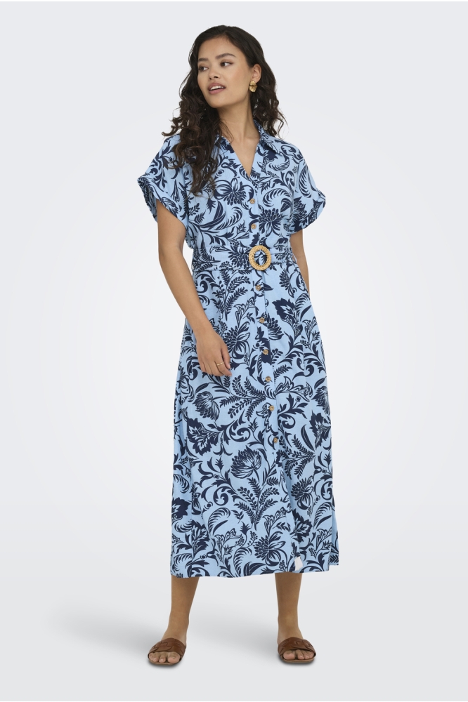 Only blauwe dames jurk | Model vooraanzicht