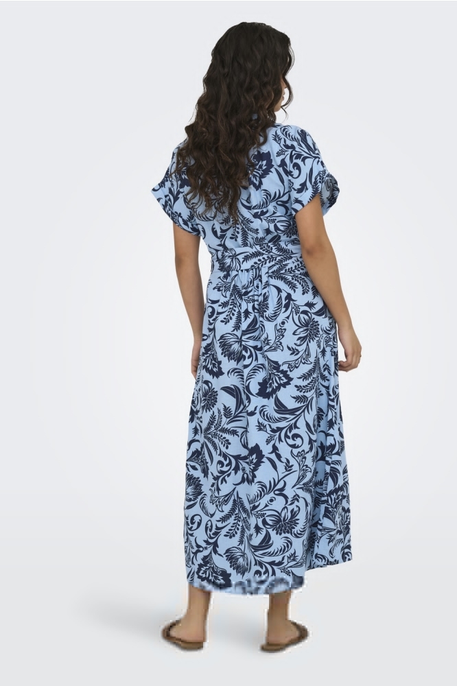 Only blauwe dames jurk | Model achteraanzicht