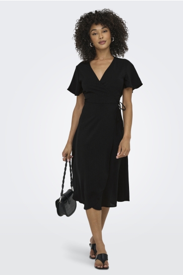Only Jurk ONLCALI LIFE S/S MIDI WRAP DRESS WV 15269622 Black