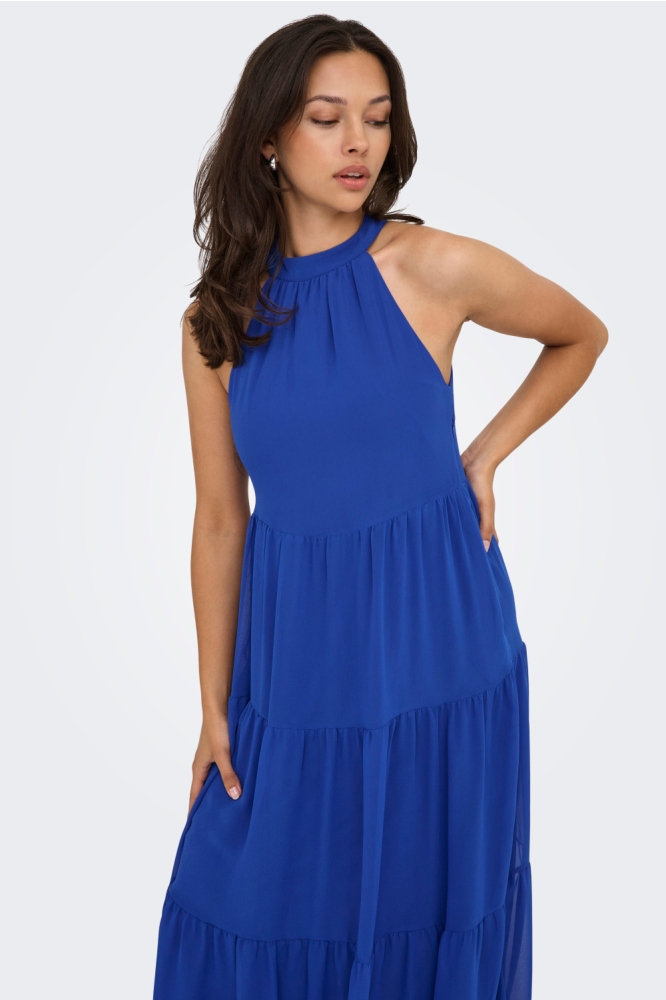 Only blauwe dames jurk | Model vooraanzicht