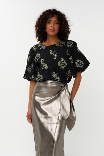 EsQualo TOP JACQUARD PUFF SLEEVE W25 09701 000 black
