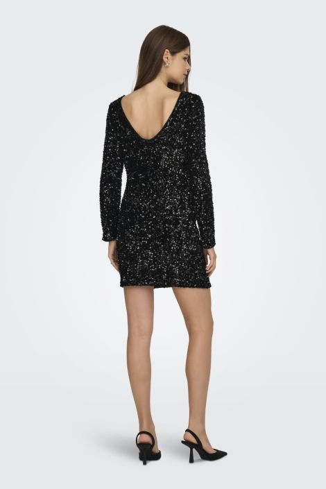 Only zwarte dames jurk | Model achteraanzicht