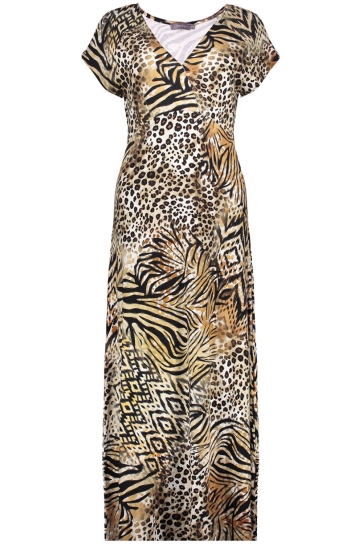 Geisha Jurk JANE MIDI JURK MET V HALS EN PRINT 57364 60 000775 BROWN/BLACK