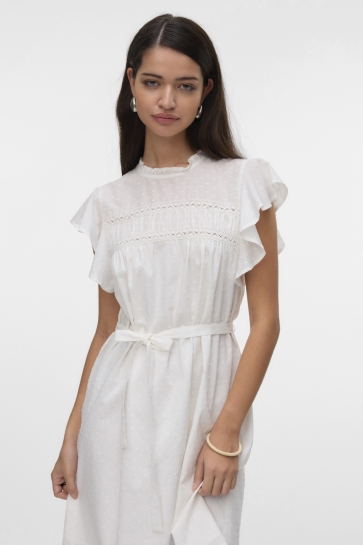 Vero Moda Jurk VMTRINE SL SHORT LACE DRESS WVN GA 10325244 Snow white