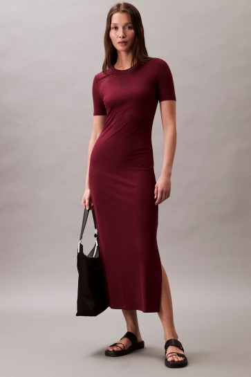 Calvin Klein Jurk MODAL RIB SS DRE LV044C902G VLP DEEP ROUGE