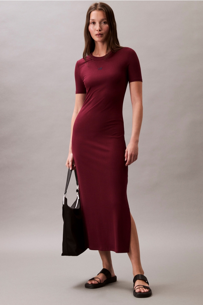 Calvin Klein bordeaux dames jurk | Model vooraanzicht