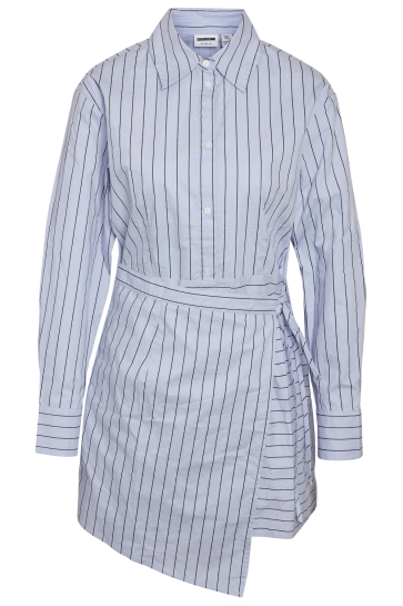 Noisy may Jurk NMADDY L/S SHIRT WRAP DRESS 27037642 BLUE BELL/ STRIPES BLACK