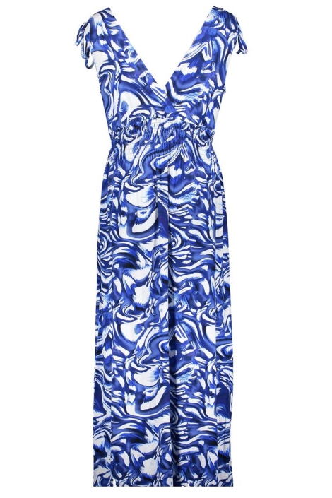 Geisha blauwe dames jurk | Achteraanzicht