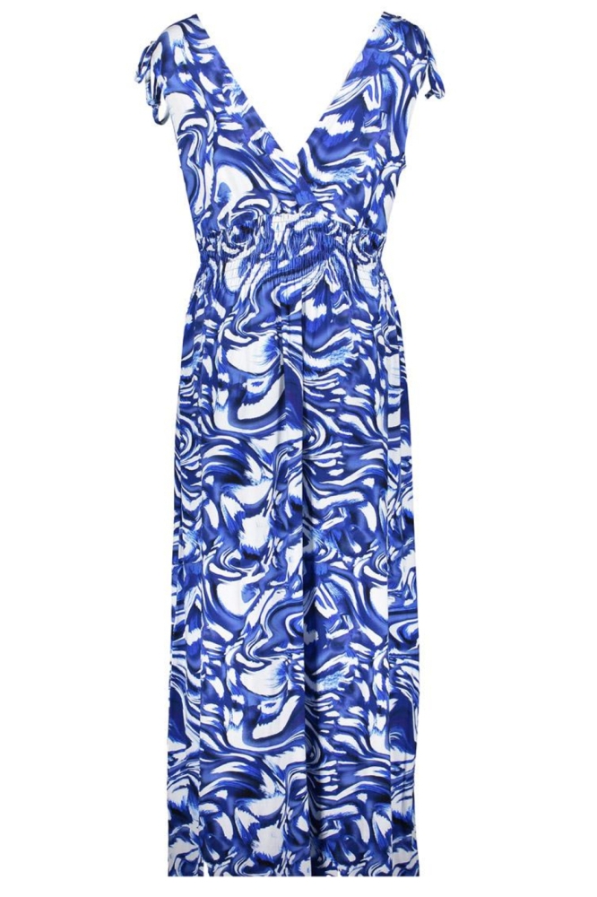 Geisha blauwe dames jurk | Achteraanzicht