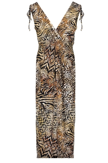 Geisha Jurk MILA JERSEY MAXI JURK MET RIJG EN SMOCK DETAILS 57367 60 000775 BROWN/BLACK