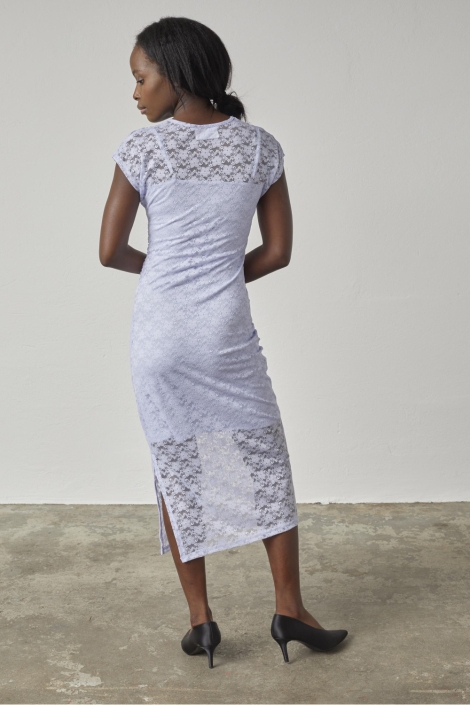 SisterS point paarse dames jurk | Model achteraanzicht