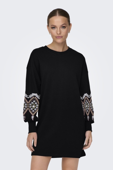 Only ONLBROOKE LS SHORT DRESS FLOWER SWT 15281818 BLACK/ETHNIC