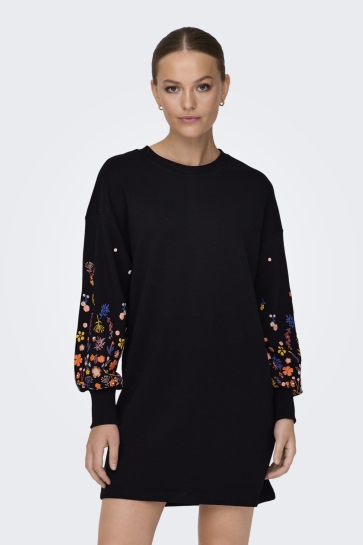 Only Jurk ONLBROOKE LS SHORT DRESS FLOWER SWT 15281818 BLACK/SLEEVE FLO