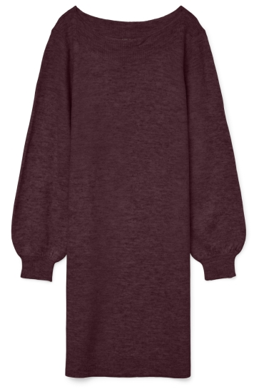 Vero Moda Jurk VMLEFILE BALLOON LS BOATNECK DRESS 10296805 WINETASTING/W. MELANGE