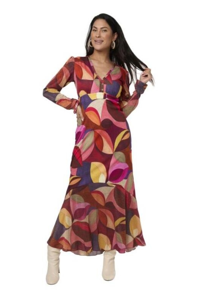 Tessa Koops multi color dames jurk | Model vooraanzicht