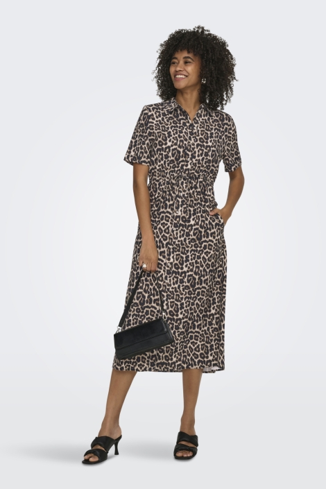 Only camel dames jurk | Model vooraanzicht