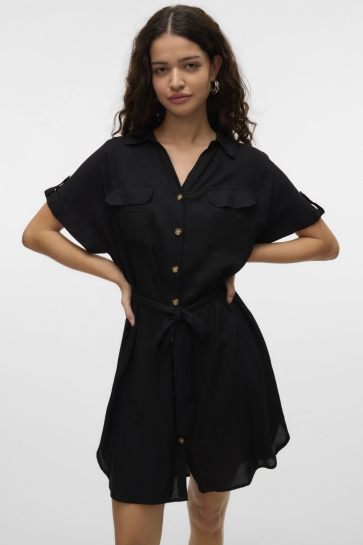 Vero Moda Jurk VMBUMPY SS SHORT SHIRT DRESS WVN NO 10325828 BLACK