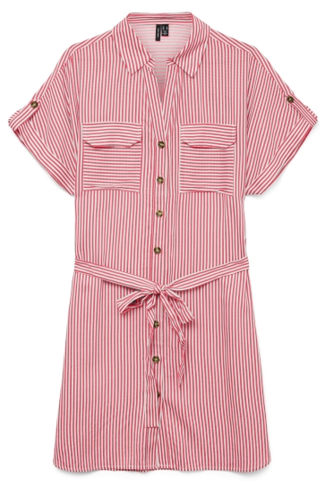 Vero Moda Jurk VMBUMPY SS SHORT SHIRT DRESS WVN NO 10325828 SNOW WHITE/CORAL PARADISE