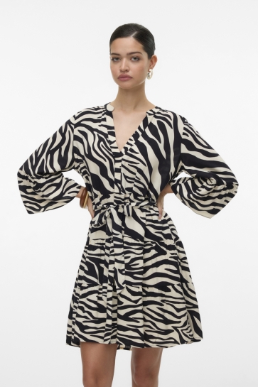 Vero Moda Jurk VMMELBA 3/4 SHORT BELT DRESS WVN NO 10329936 Oatmeal/Sia Zebra