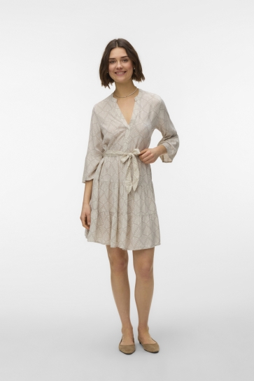 Vero Moda Jurk VMMELBA 3/4 SHORT BELT DRESS WVN NO 10329936 Silver Lining/Bibi