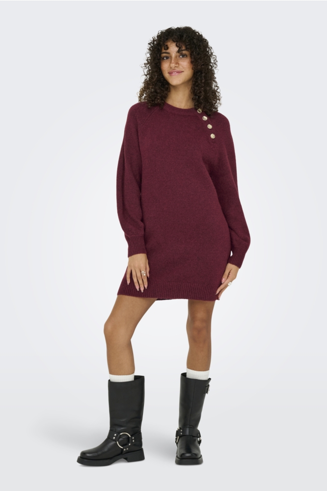 Only bordeaux dames jurk | Model vooraanzicht