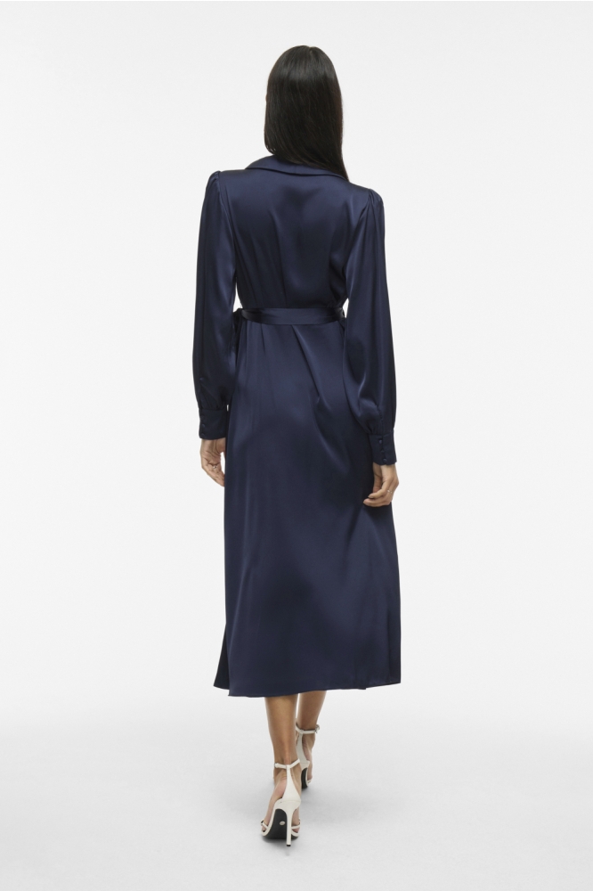 Vila blauwe dames jurk | Model achteraanzicht