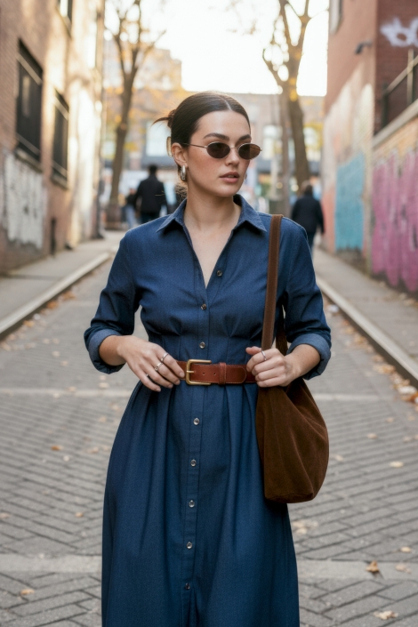 Hypedrop blauwe dames jurk | Model vooraanzicht