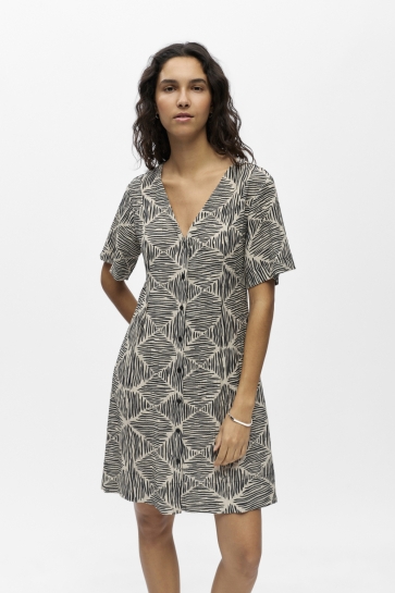 Object Jurk OBJNAJA S/S V-NECK SHORT DRESS 144 23048823 Humus/Black