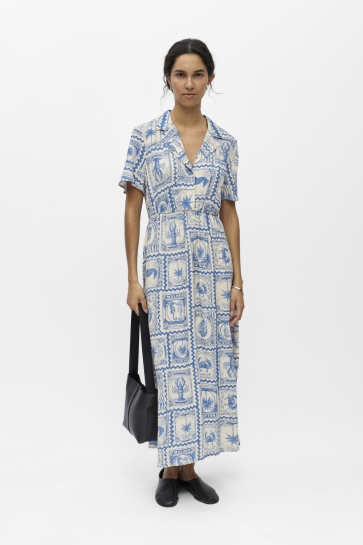 Object Jurk OBJVIMA S/S MIDI DRESS 144 DIV 23049461 BIRCH/AZURE BLUE