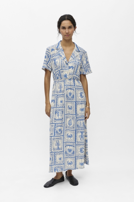 Object blauwe dames jurk | Model vooraanzicht