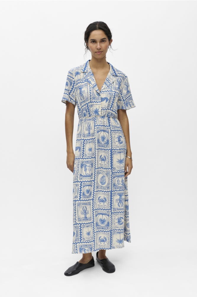 Object blauwe dames jurk | Model vooraanzicht