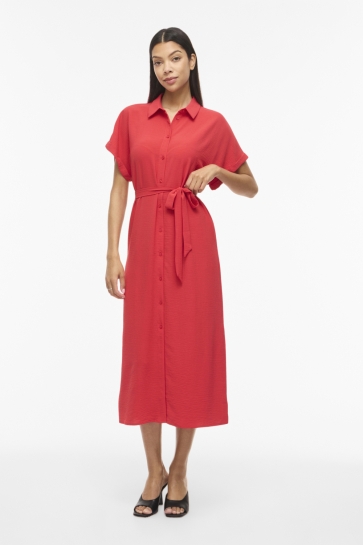 Vila Jurk VIJAYLO S/S MIDI SHIRT DRESS/TES 14113985 HIBISCUS