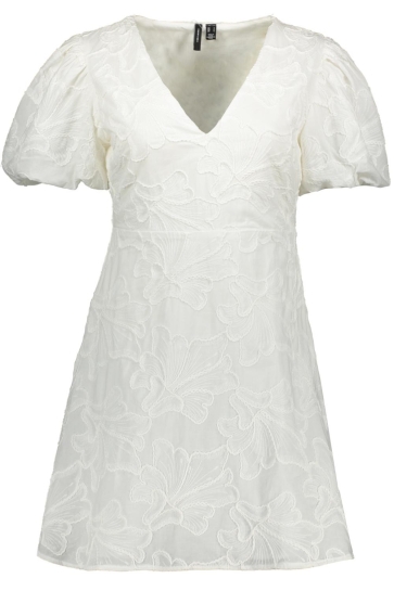 Vero Moda Jurk VMANN EMB SS SHORT DRESS WVN 10345827 SNOW WHITE