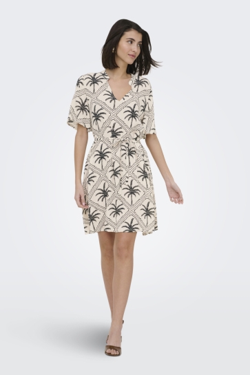 Jacqueline de Yong Jurk JDYGABY LIFE S/S BELT DRESS WVN 15370081 SANDSHELL/35-02-26 BLACK PALM