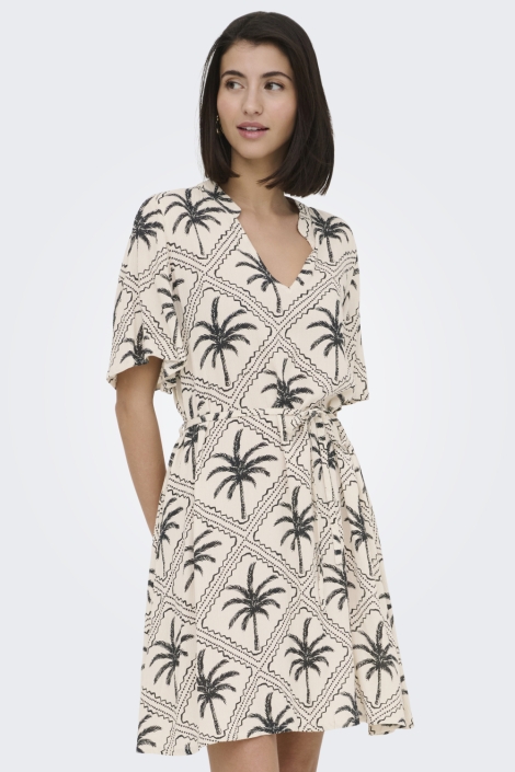 Jacqueline de Yong ecru dames jurk | Model vooraanzicht