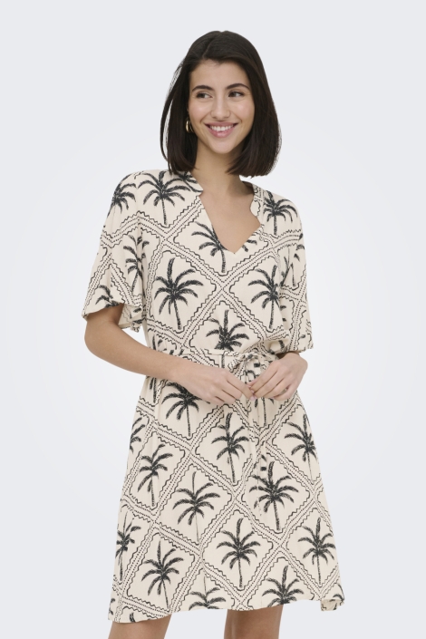 Jacqueline de Yong ecru dames jurk | Model vooraanzicht