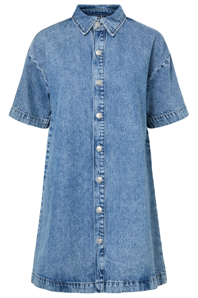 Pieces blauwe dames jurk | Vooraanzicht